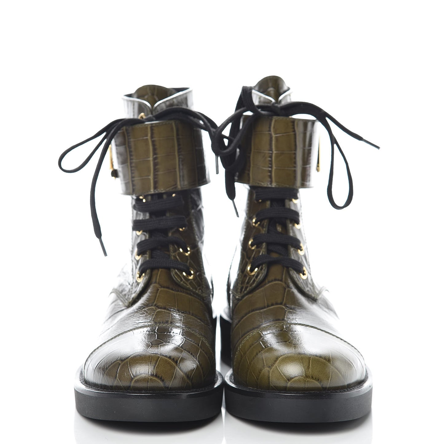 Calfskin Crocodile Embossed Wonderland Ranger Boots 37 Kaki