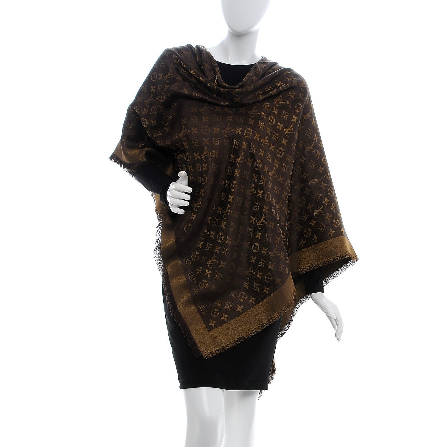 Louis Vuitton Silk Lurex Wool Monogram Shine Shawl Brown 2 of 4
