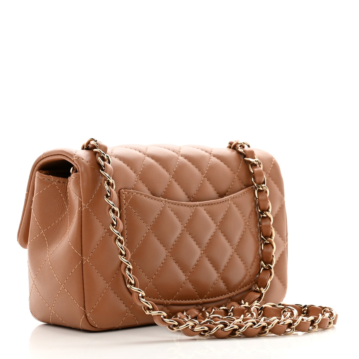Lambskin Quilted Mini Rectangular Flap Brown