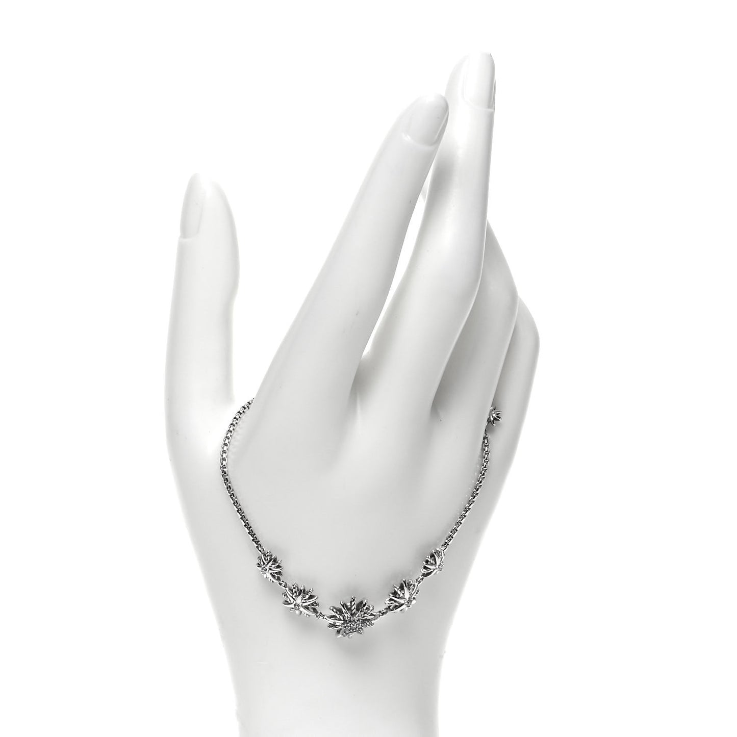 Sterling Silver Diamond Five Station Petite Starburst Chain Bracelet