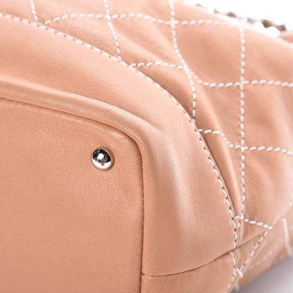 Chanel Lambskin Contrast Stitch Small Drawstring Tote Camel 11 of 13
