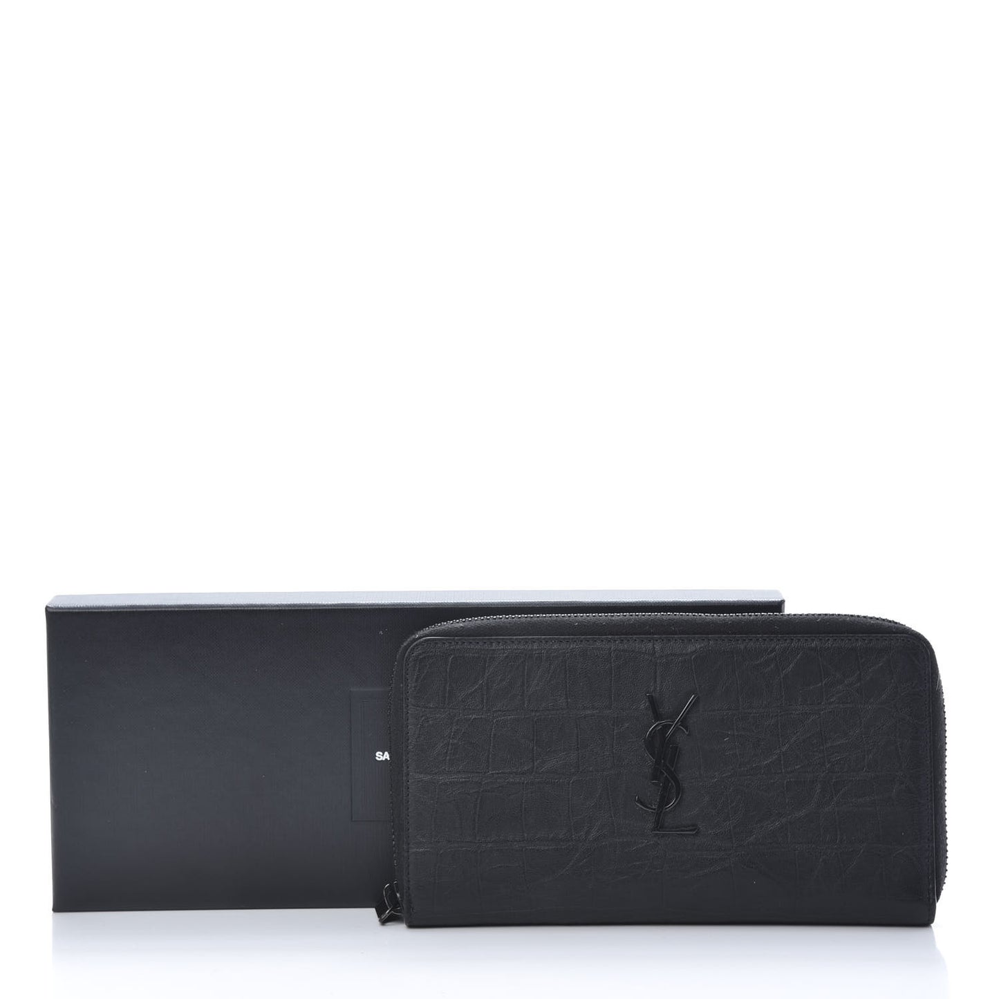 Crocodile Embossed Sheepskin Mens Zip Around Continental Wallet Black