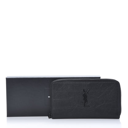 Saint Laurent Crocodile Embossed Sheepskin Mens Zip Around Continental Wallet Black 8 of 8
