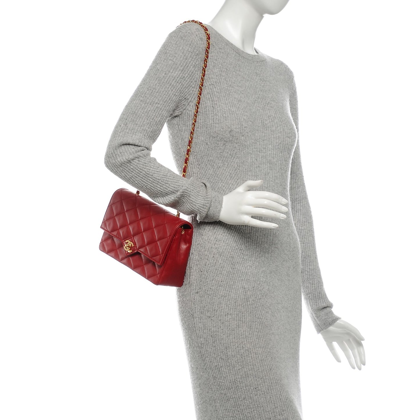 Lambskin Quilted Medium Single Flap Red