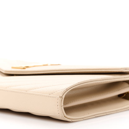 Saint Laurent Grain De Poudre Matelasse Chevron Monogram Chain Wallet Dark Beige 9 of 9
