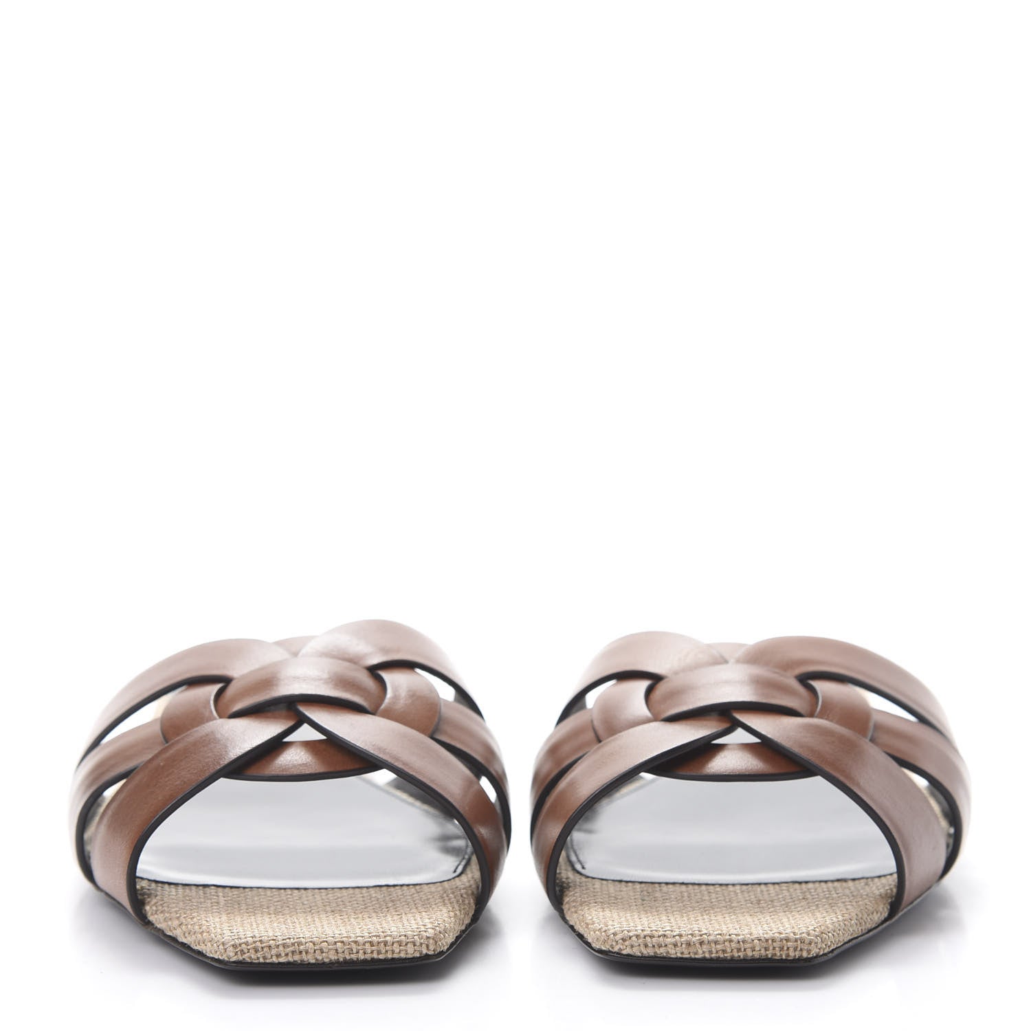 Saint Laurent Calfskin Canvas Tribute 05 Slide Sandals 39 Brown 2 of 11