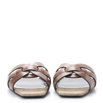 Saint Laurent Calfskin Canvas Tribute 05 Slide Sandals 39 Brown 2 of 11