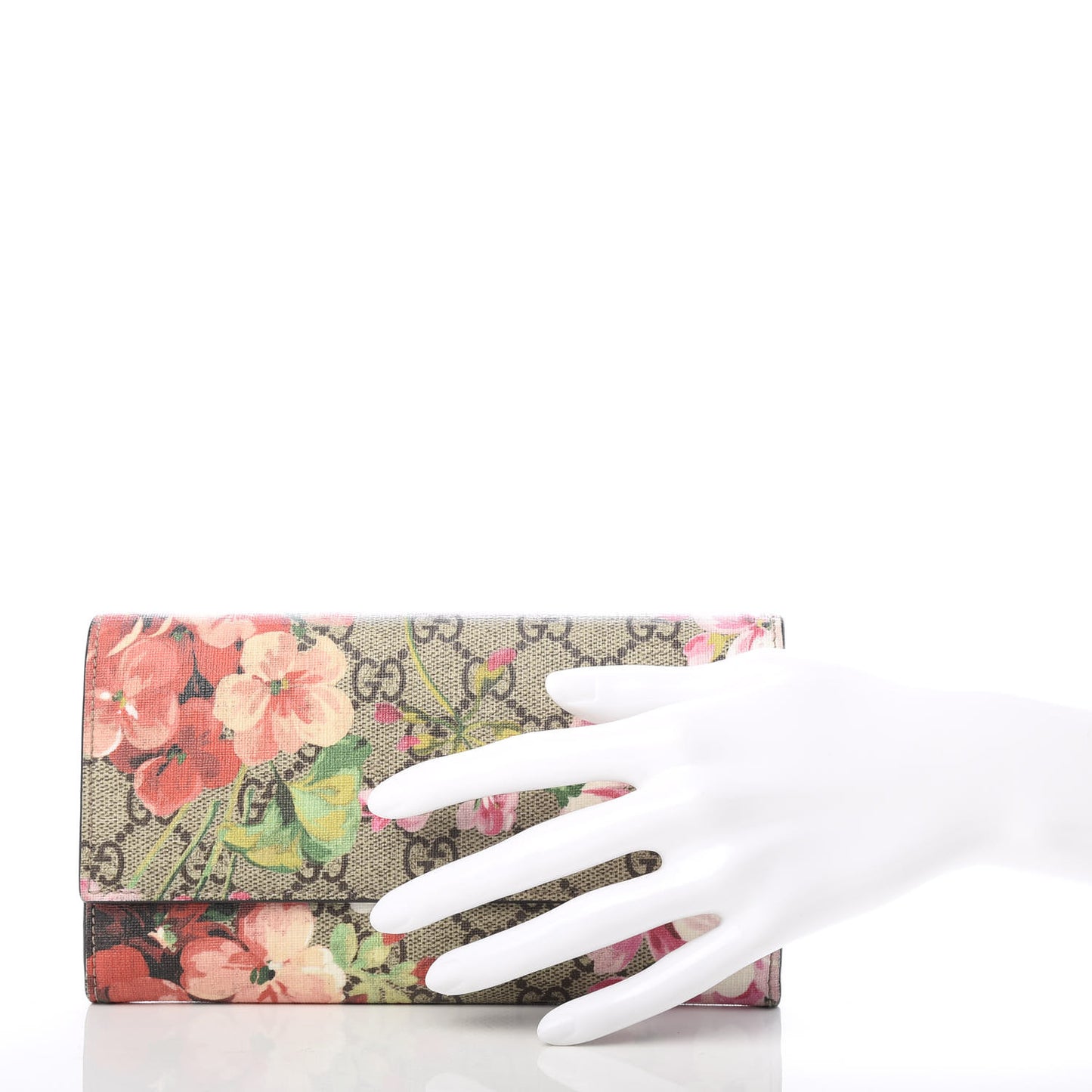 GG Supreme Monogram Blooms Continental Wallet Beige Multicolor Dry Rose