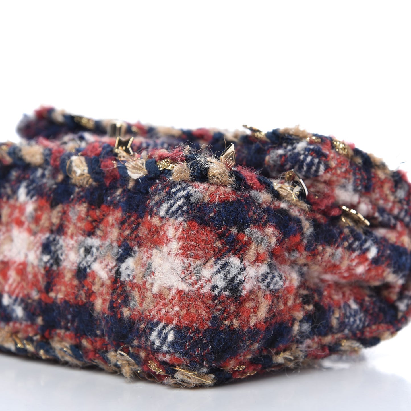 Tweed Braided Charms Small Double Flap Red Multicolor