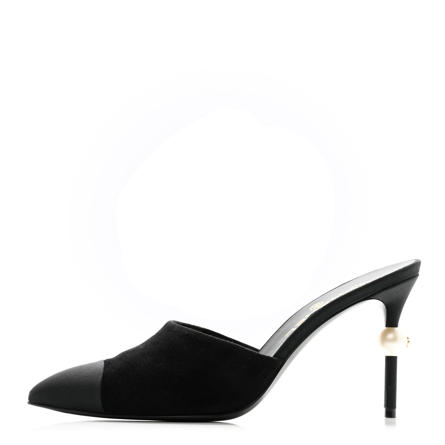 Chanel Suede Grosgrain Cap Toe Pearl Mule 39.5 Black 1 of 10