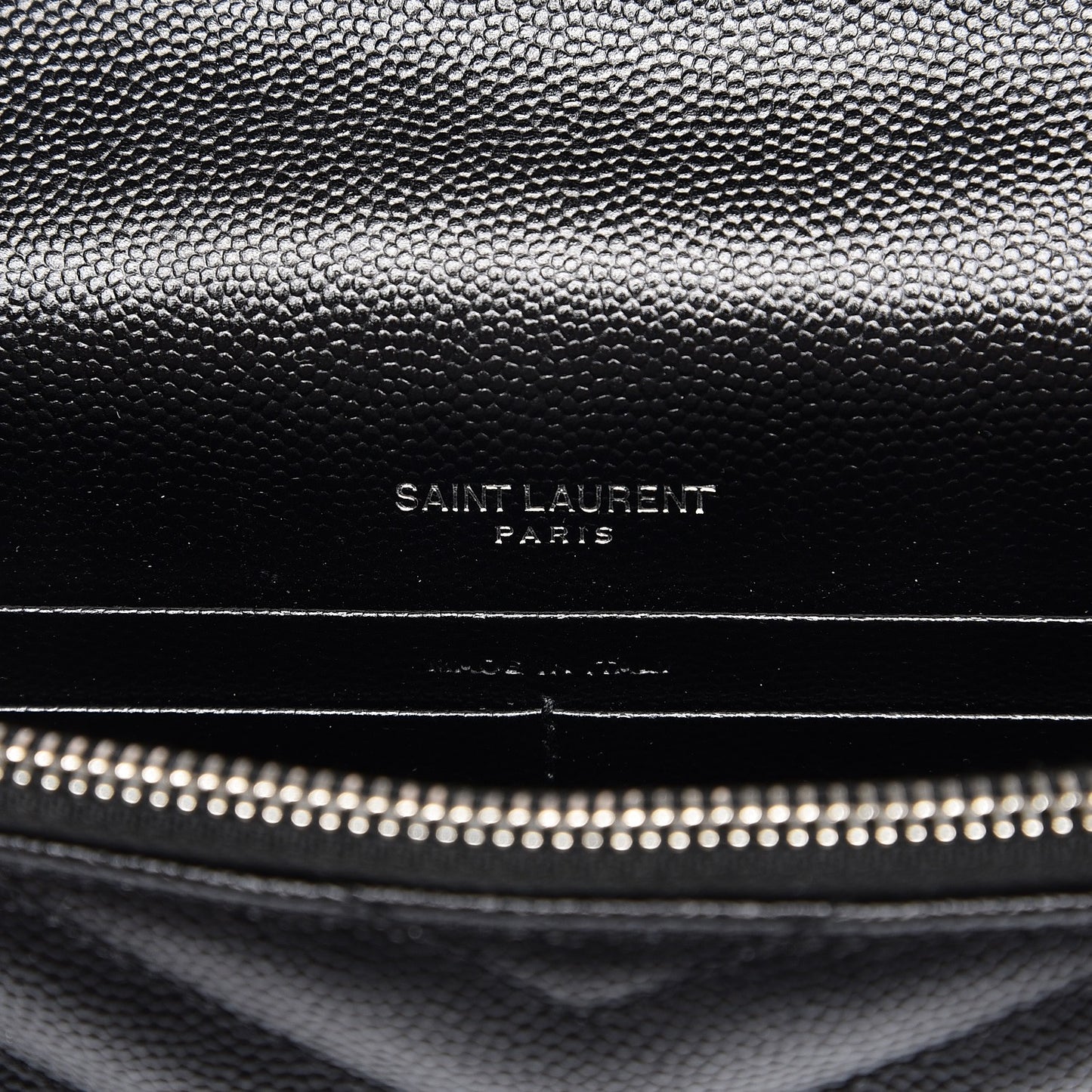 Grain De Poudre Matelasse Chevron Monogram Envelope Chain Wallet Black