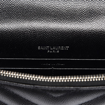 Saint Laurent Grain De Poudre Matelasse Chevron Monogram Envelope Chain Wallet Black 6 of 10