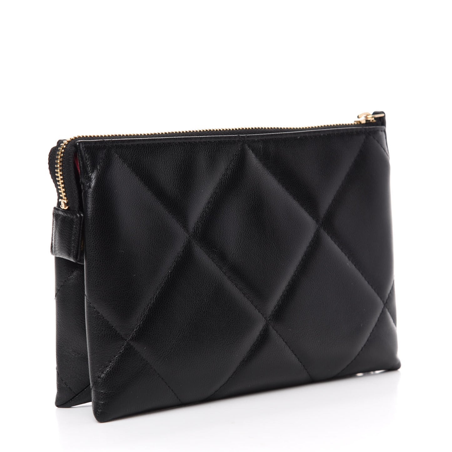 Shiny Goatskin Quilted Small Chanel 19 Pouch With Handle Black