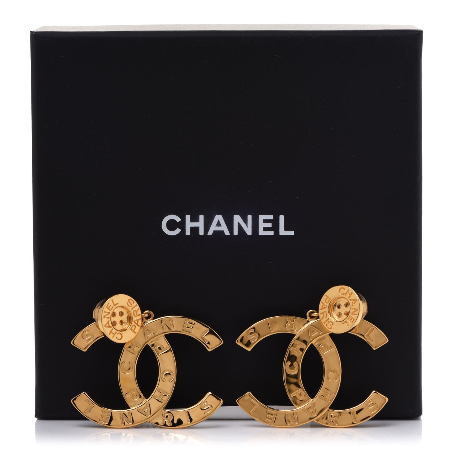 Metal Large Paris Button Clip On Earrings Gold