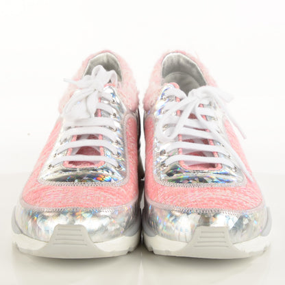 Chanel Tweed Suede Calfskin Sneakers 40 Silver Pink 2 of 8
