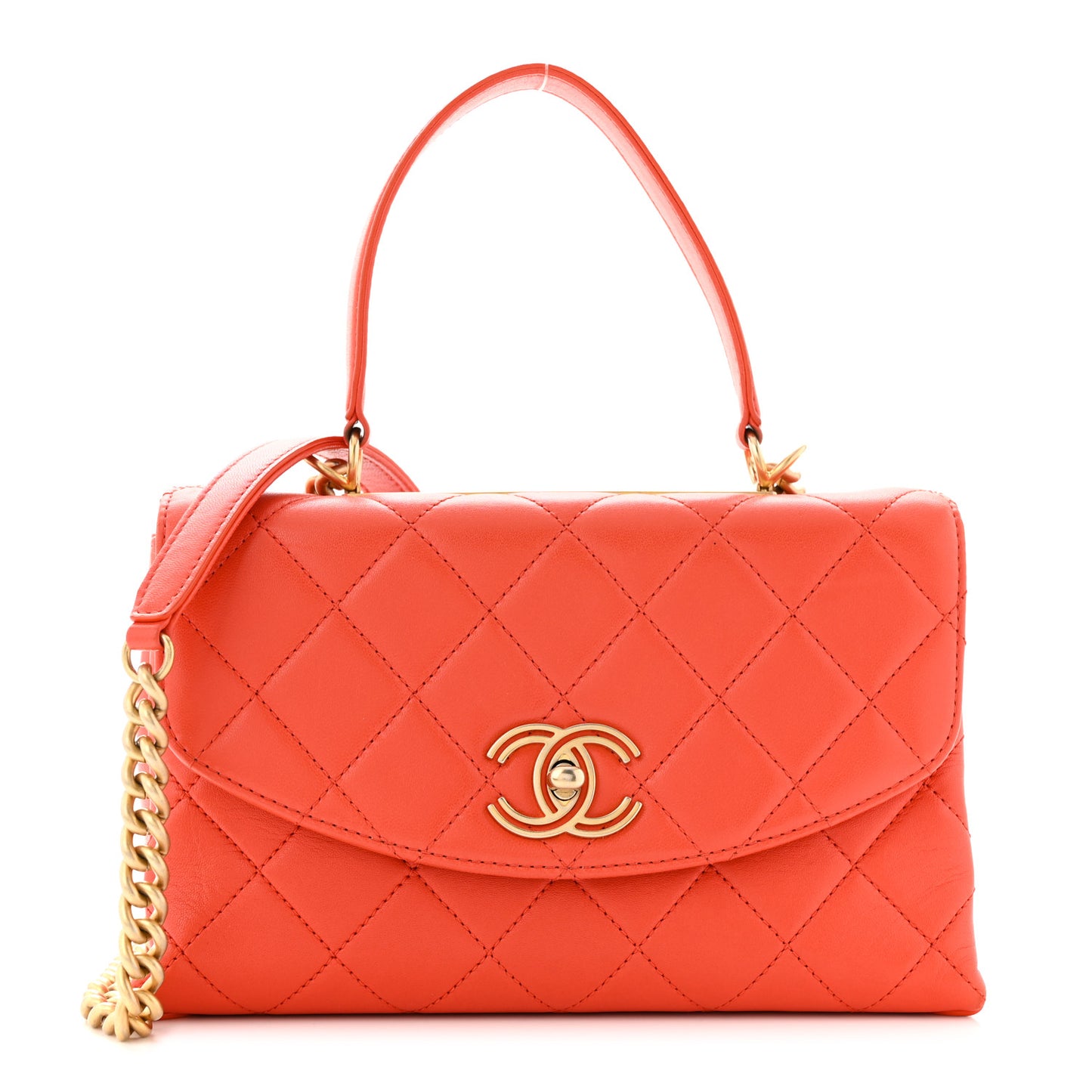 Lambskin Quilted Medium Trendy Spirit Top Handle Bag Orange