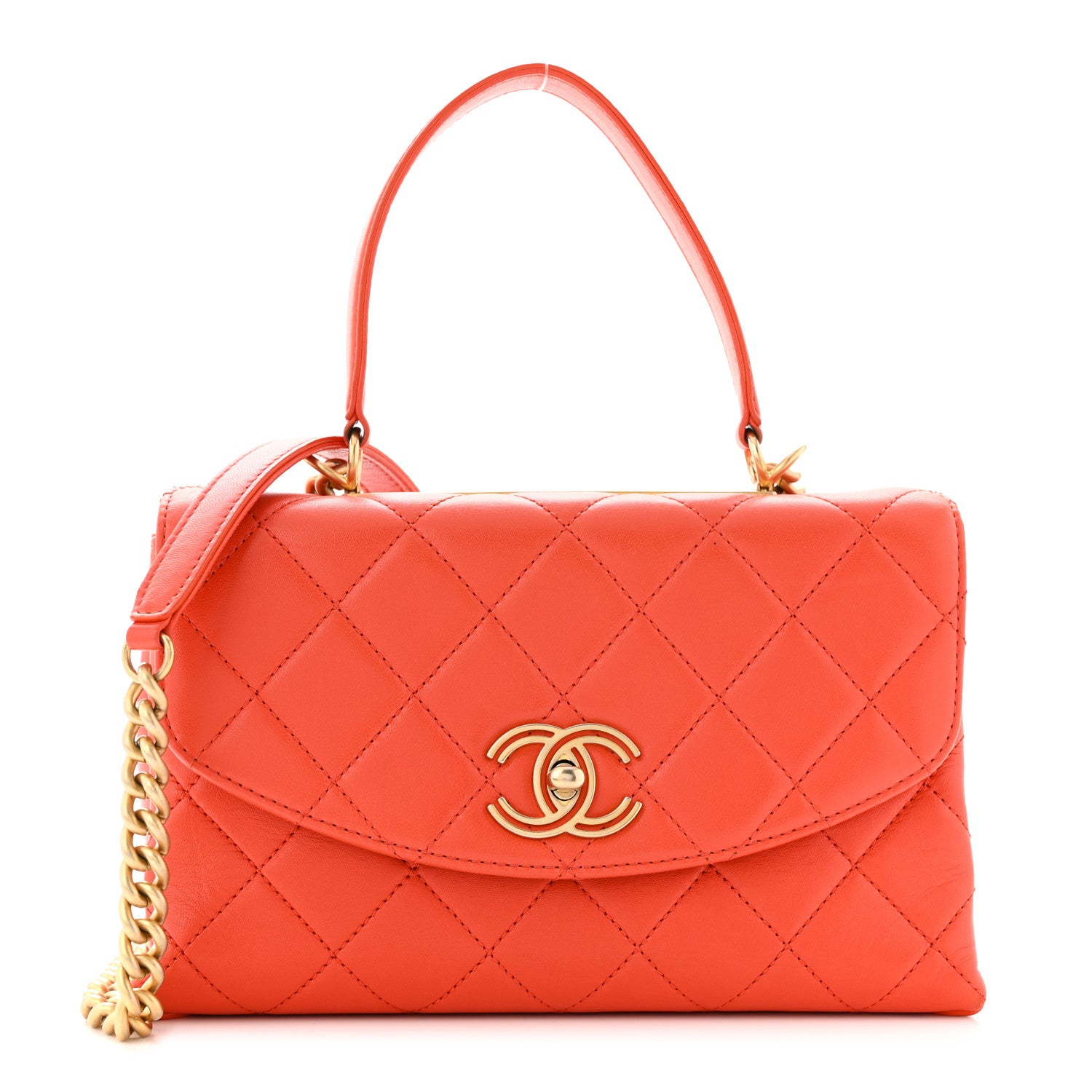 Chanel Lambskin Quilted Medium Trendy Spirit Top Handle Bag Orange 1 of 11