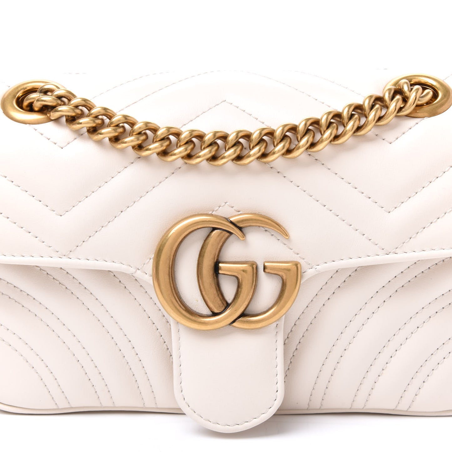 Calfskin Matelasse Mini GG Marmont Shoulder Bag White