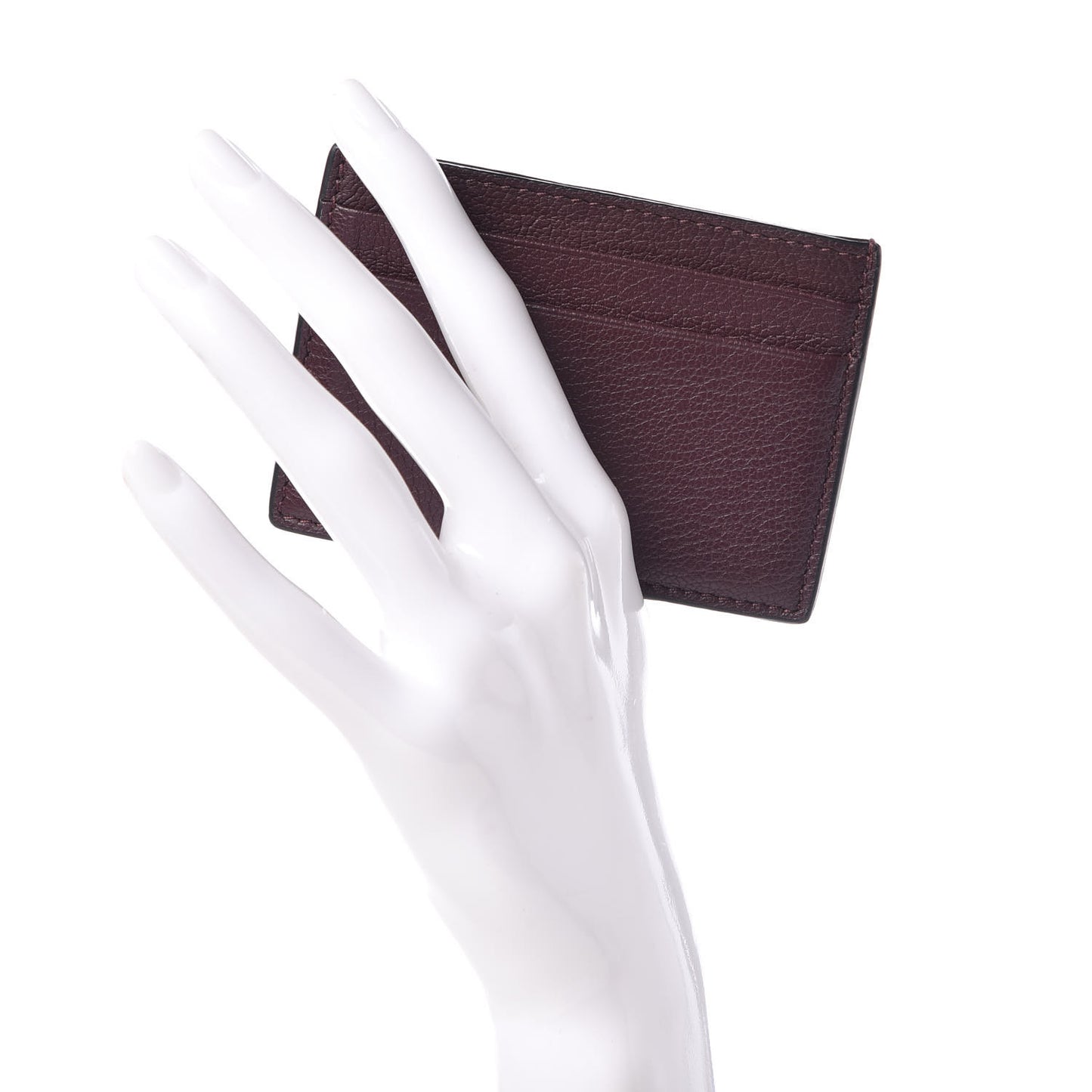 Pebbled Calfskin Rockstud Card Holder Wine
