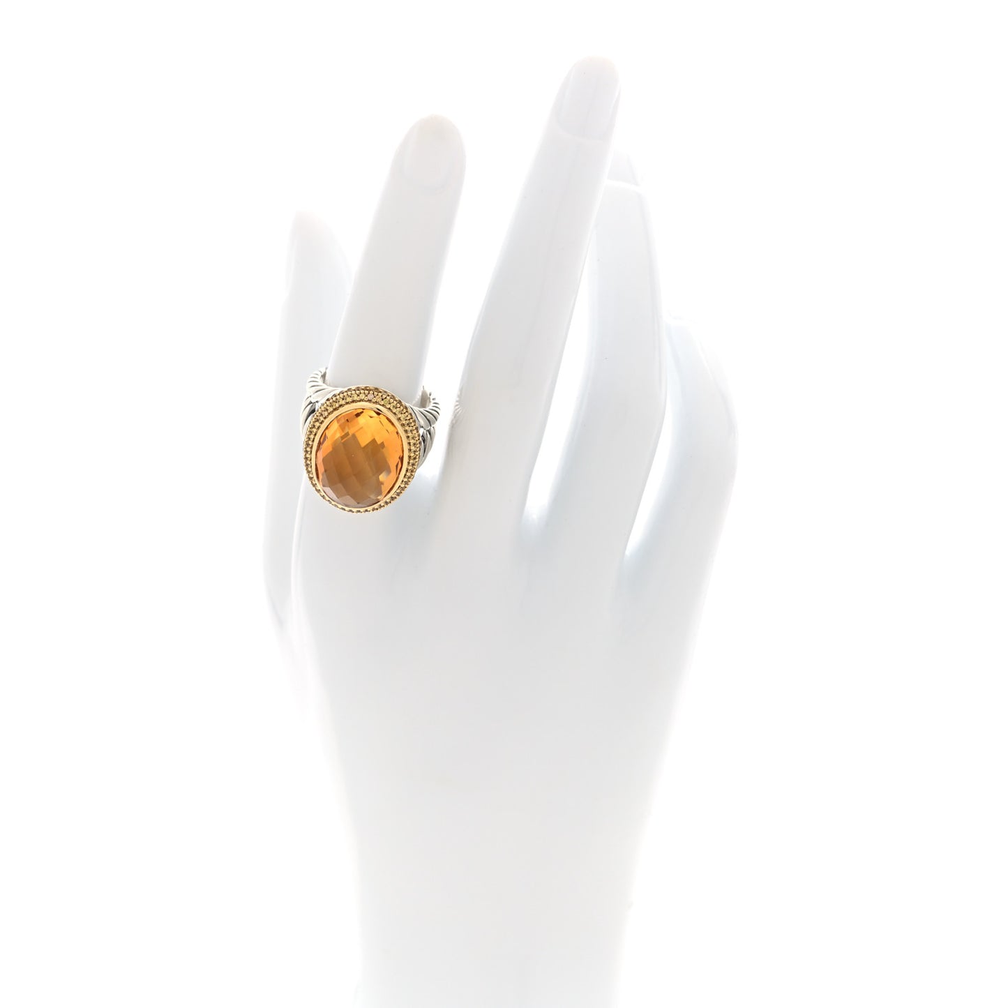 Sterling Silver 18K Yellow Gold Citrine Yellow Sapphire 17mm Oval Albion Statement Ring 54 7