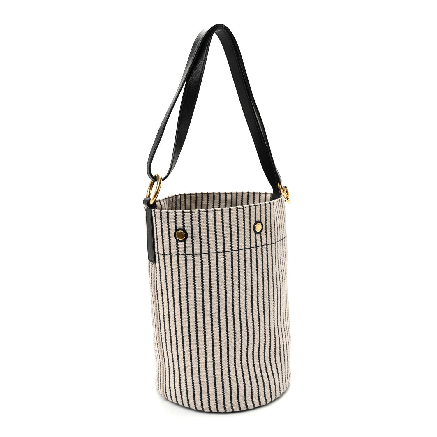 Saint Laurent Linen Calfskin Striped Rive Gauche Bucket Bag Grey Cream Black 3 of 10
