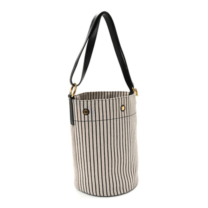 Saint Laurent Linen Calfskin Striped Rive Gauche Bucket Bag Grey Cream Black 3 of 10