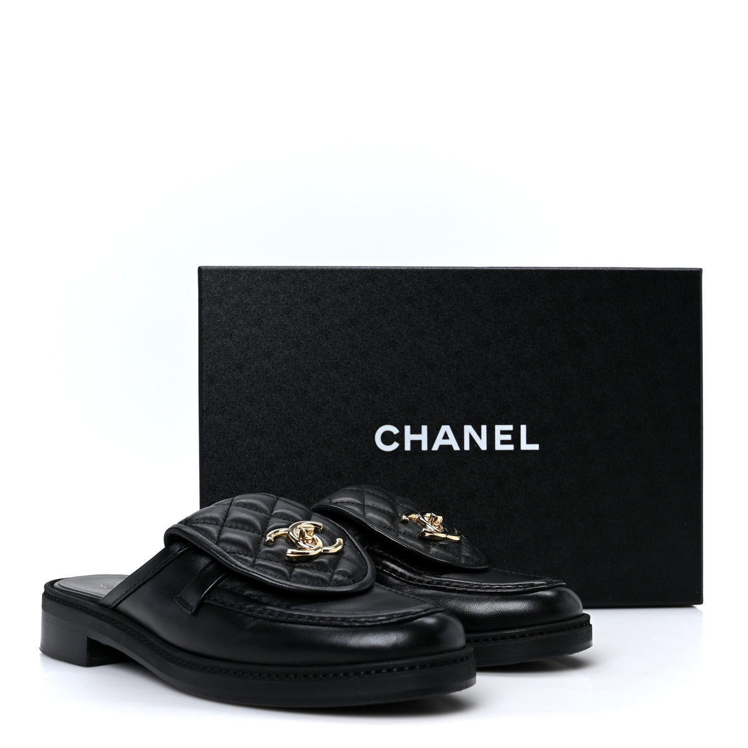 Chanel Lambskin Quilted CC Turnlock Mules 38.5 Black 10 of 10