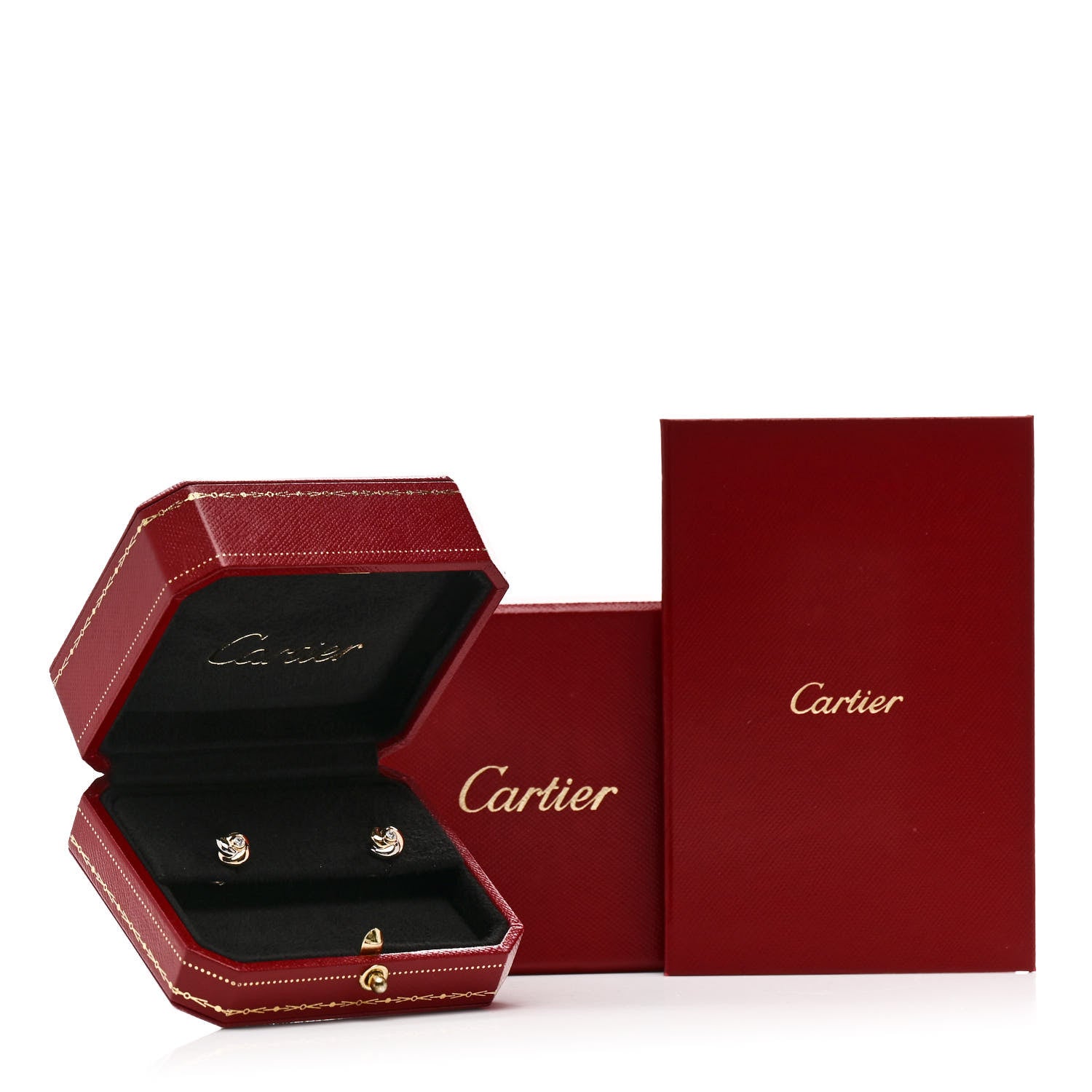 Cartier 18K Pink Yellow White Gold Diamond Trinity Stud Earrings 5 of 5