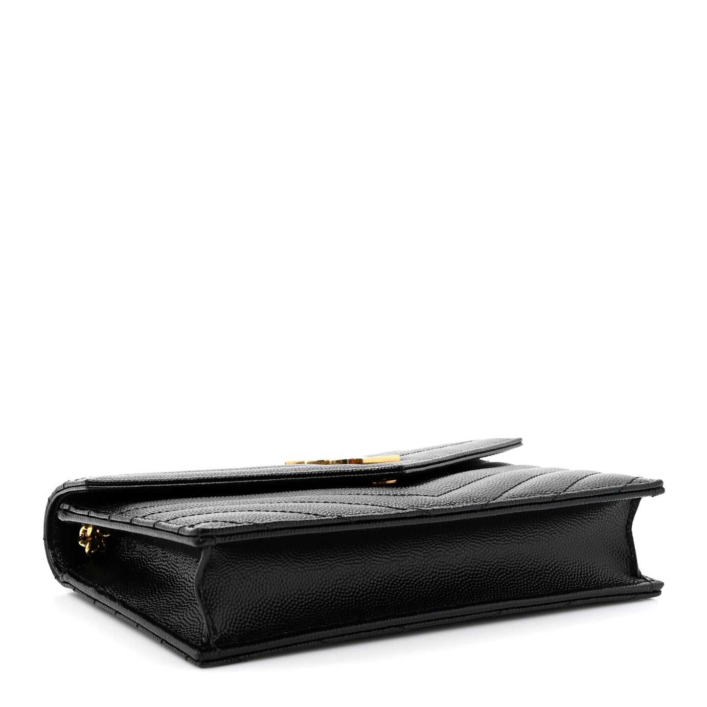 Grain De Poudre Matelasse Chevron Monogram Envelope Chain Wallet Black
