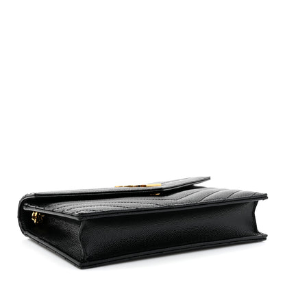Saint Laurent Grain De Poudre Matelasse Chevron Monogram Envelope Chain Wallet Black 4 of 11