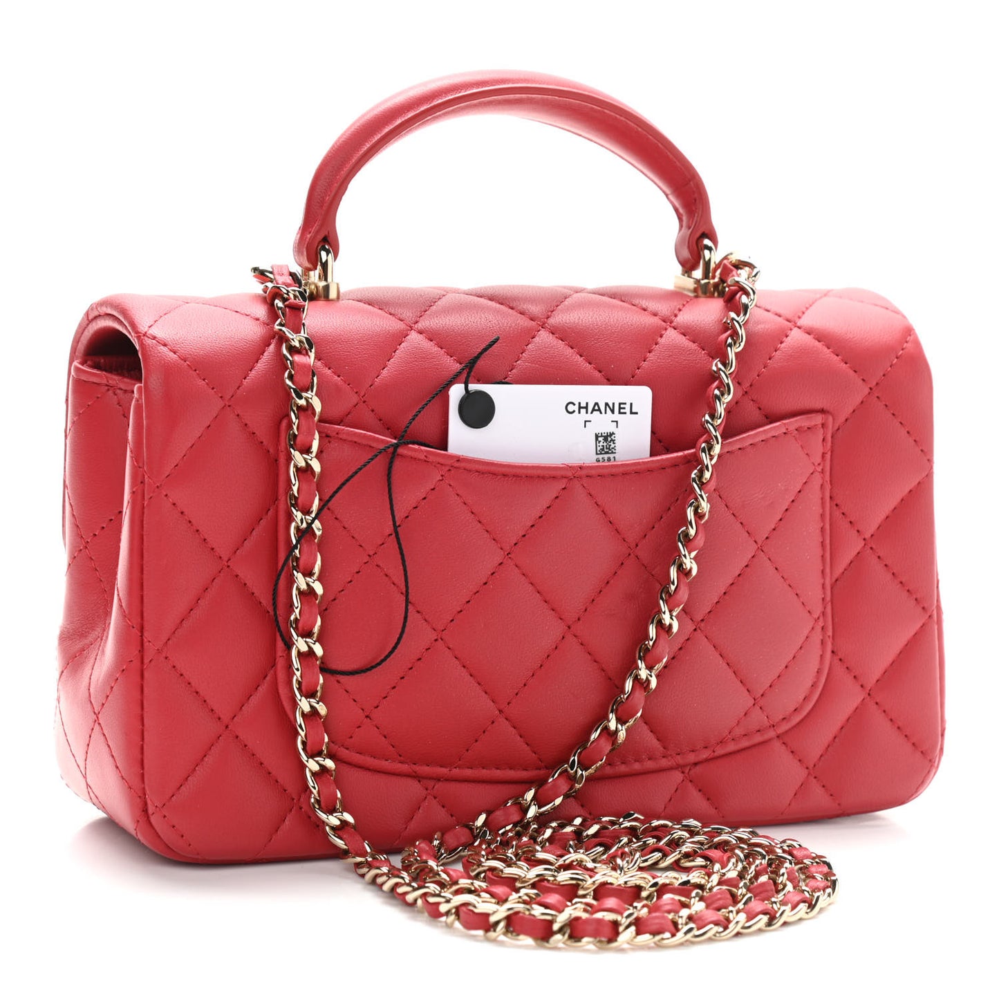 Lambskin Quilted Mini Top Handle Rectangular Flap Red