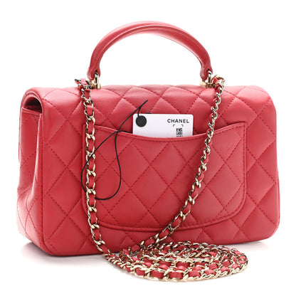 Chanel Lambskin Quilted Mini Top Handle Rectangular Flap Red 3 of 13