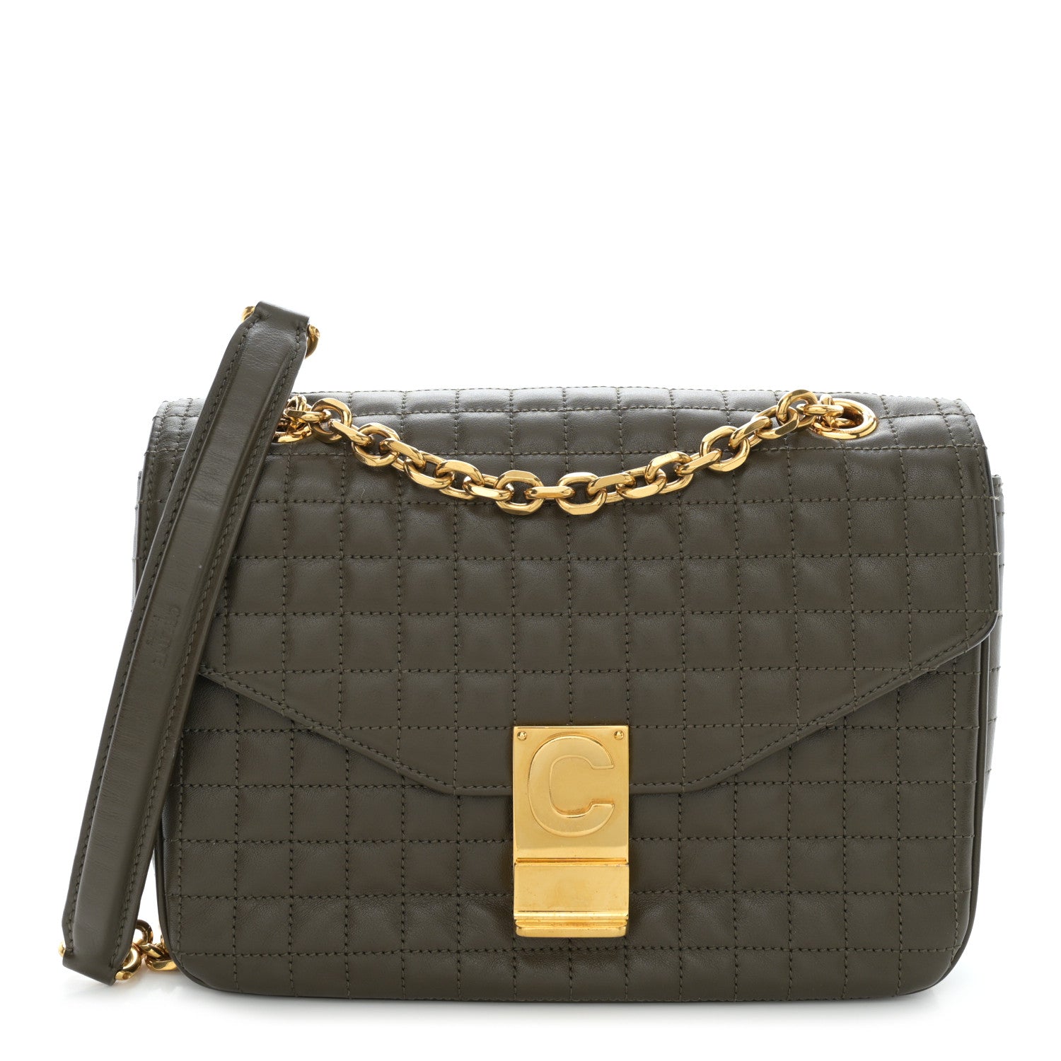Celine Calfskin Quilted Medium C Bag Khaki 1 of 12