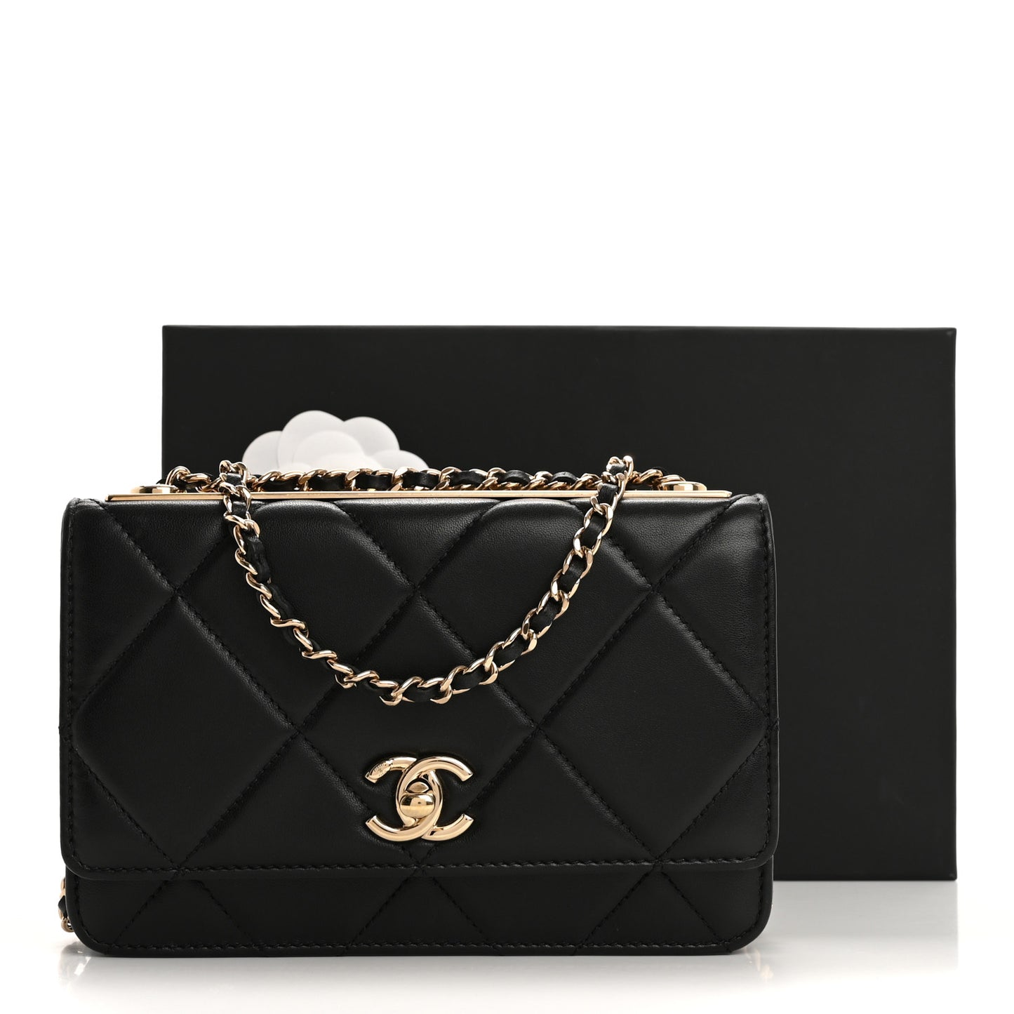 Lambskin Quilted Trendy CC Wallet On Chain WOC Black