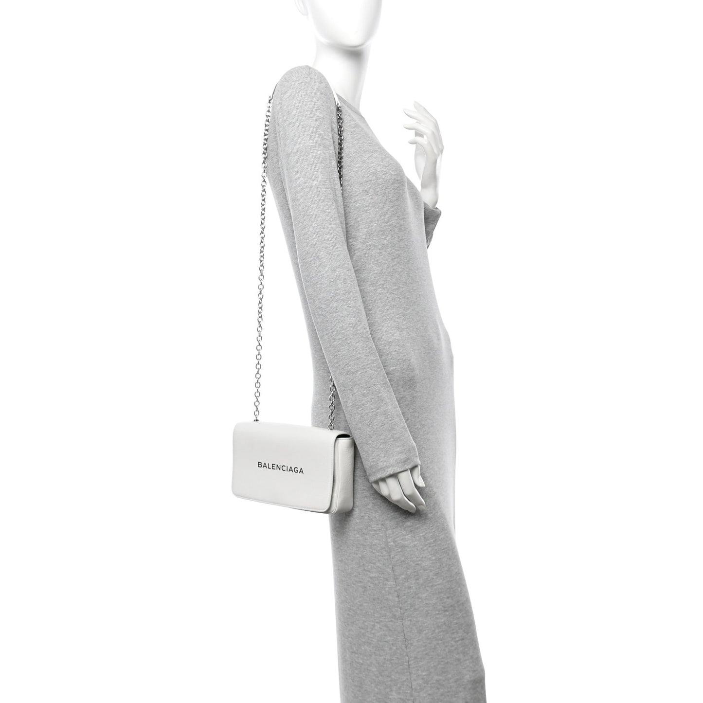 Pebbled Calfskin Logo Everyday Flap Chain Wallet White