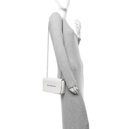 Balenciaga Pebbled Calfskin Logo Everyday Flap Chain Wallet White 2 of 12