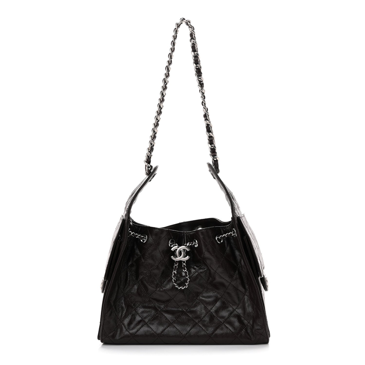 Chanel Shiny Crumpled Calfskin Quilted Small Chanel 25 Handbag Dark Brown 1 of 11