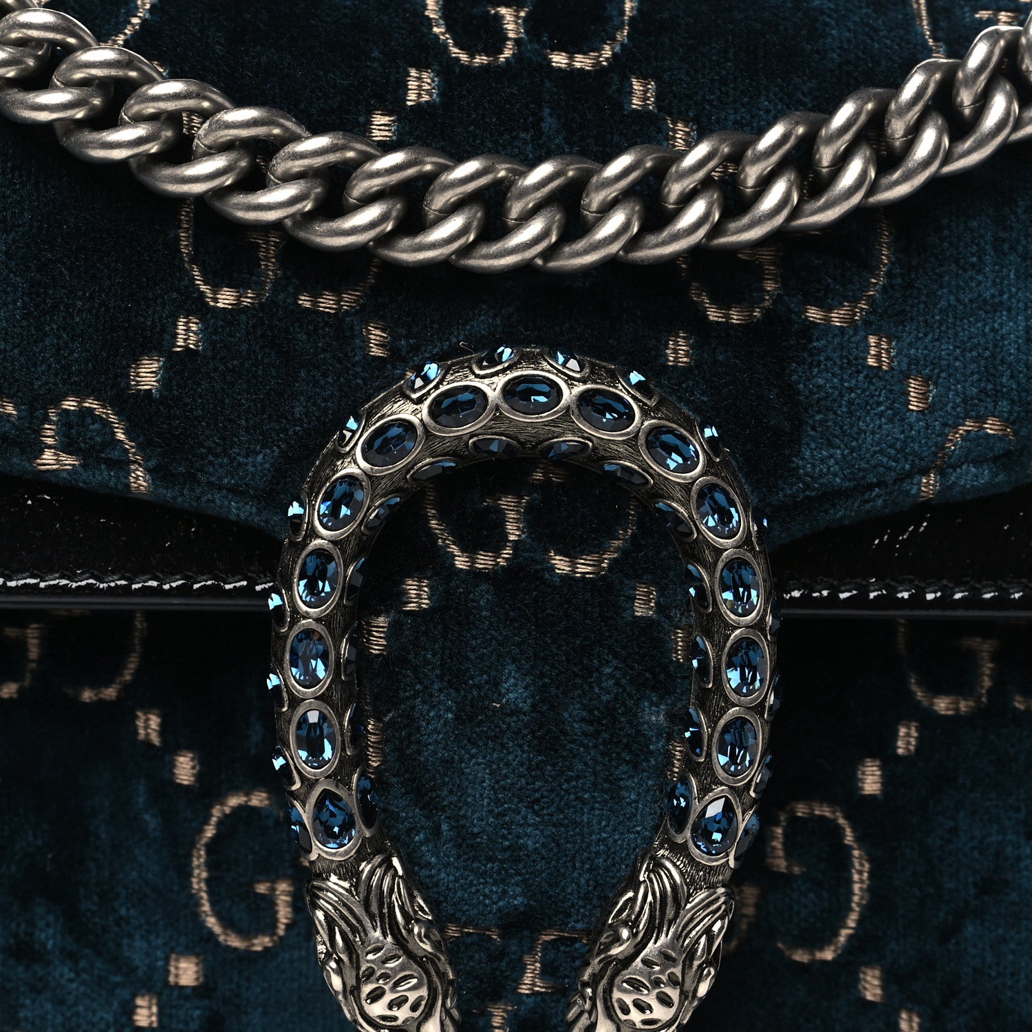 Gucci Velvet Skipper Crystal GG Monogram Small Dionysus Shoulder Bag Blue Beige Black 8 of 10
