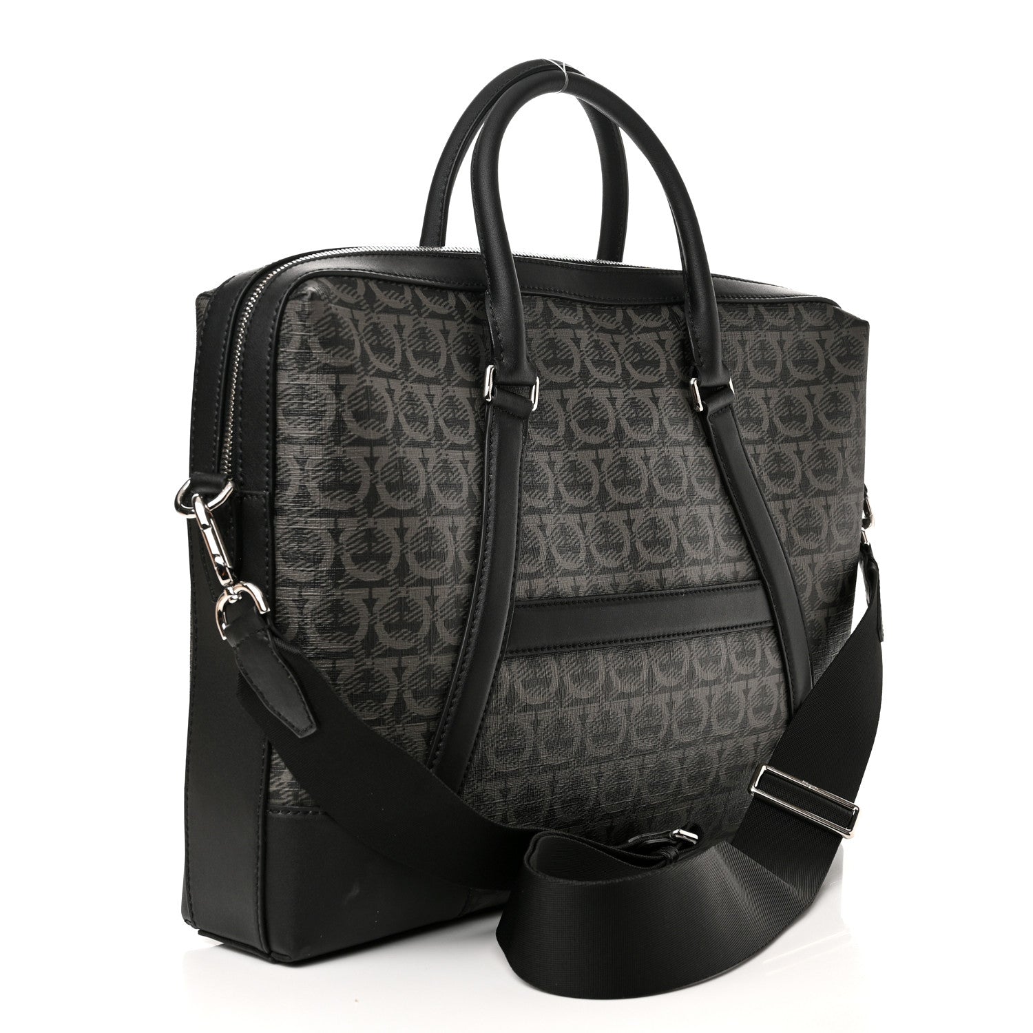 Salvatore Ferragamo Gancini Monogram Calfskin Briefcase Black Grey 3 of 12