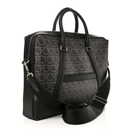 Salvatore Ferragamo Gancini Monogram Calfskin Briefcase Black Grey 3 of 12