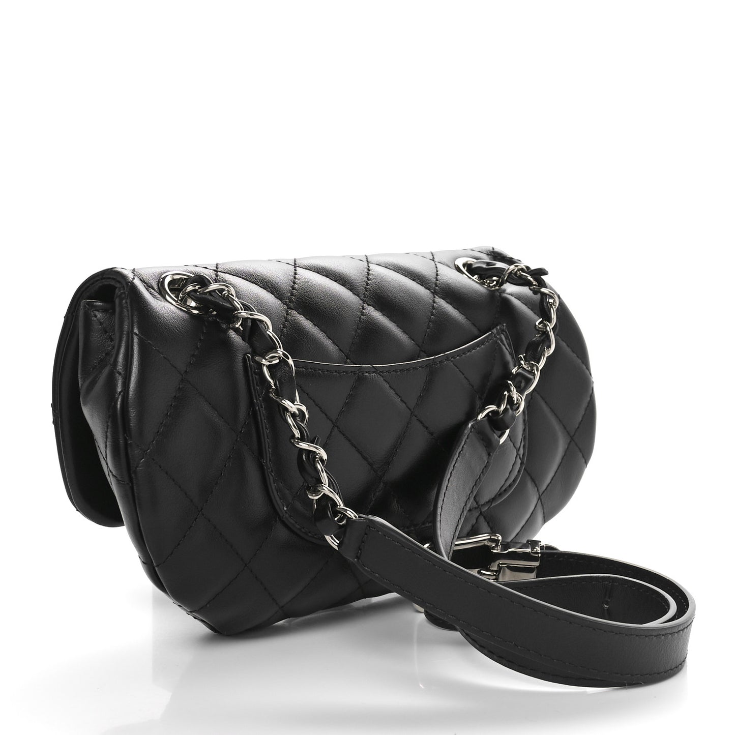 Calfskin Quilted CC Uniform Flap Belt Bag Black