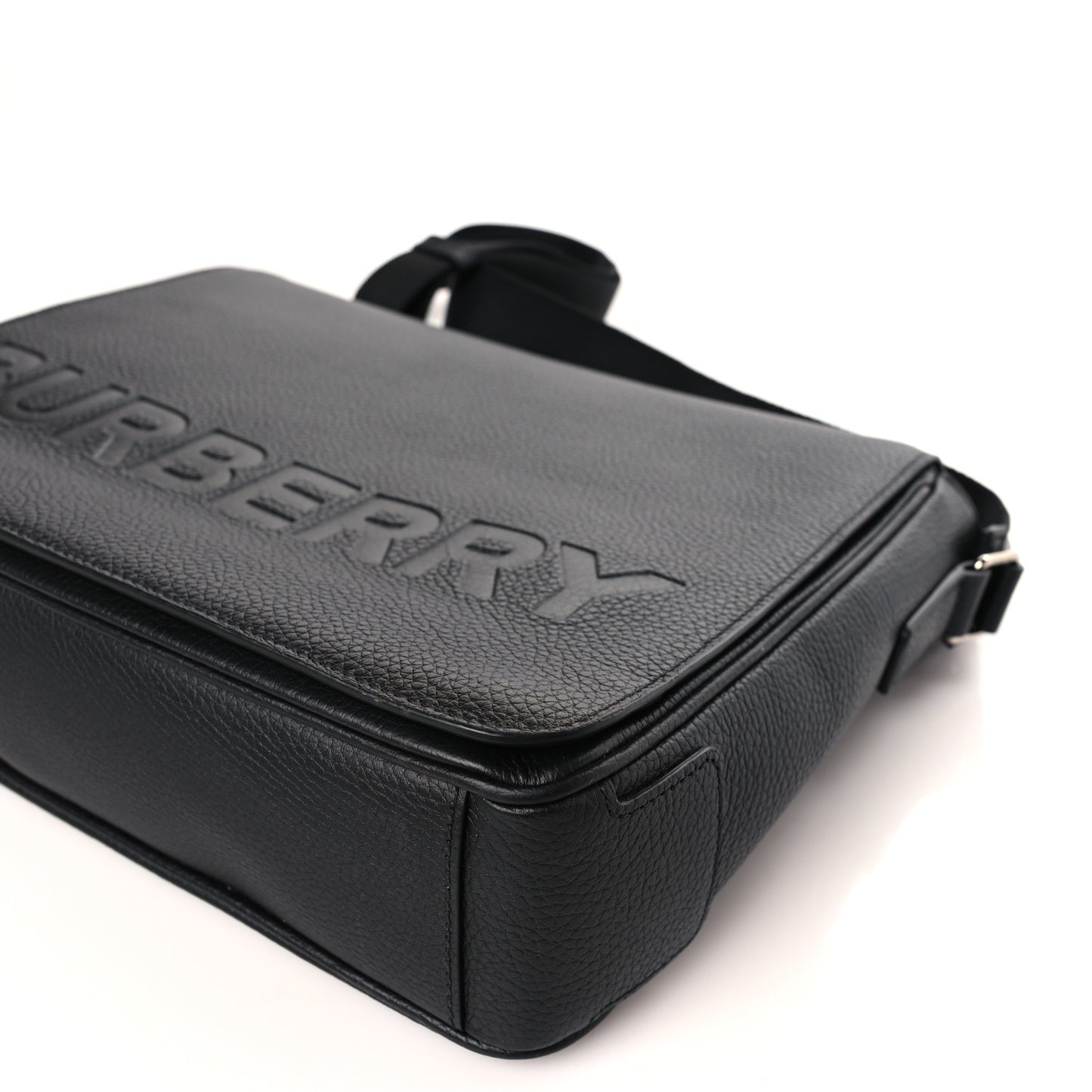 Grainy Calfskin Embossed Bruno Messenger Black