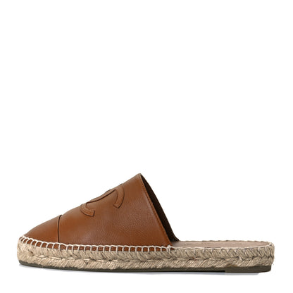 Chanel Calfskin CC Espadrille Mules 39 Light Brown 1 of 9