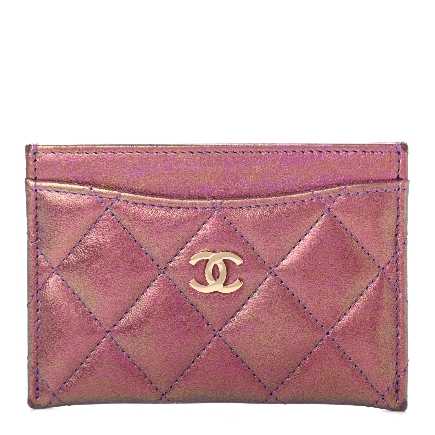 Chanel Iridescent Lambskin Quilted Card Holder Purple 1 of 8