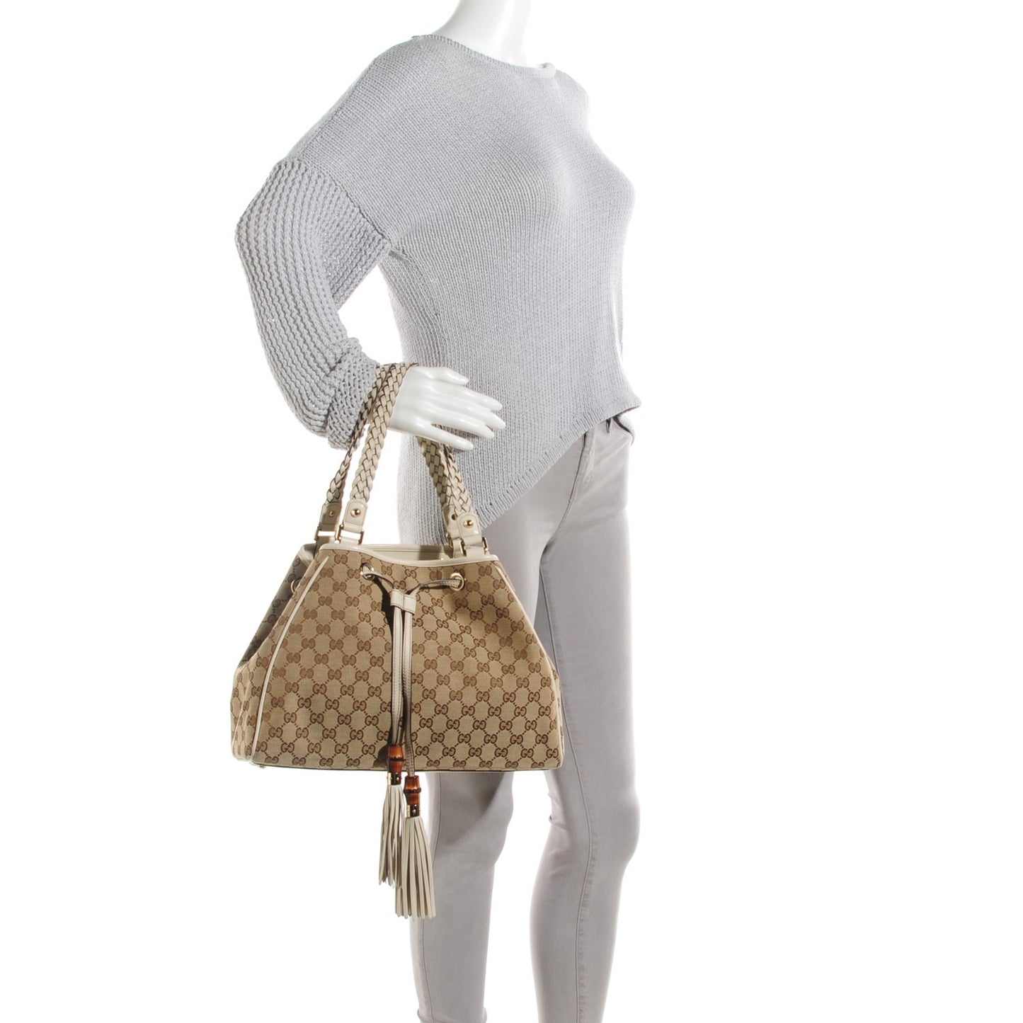 Monogram Medium Peggy Braided Tote Off White