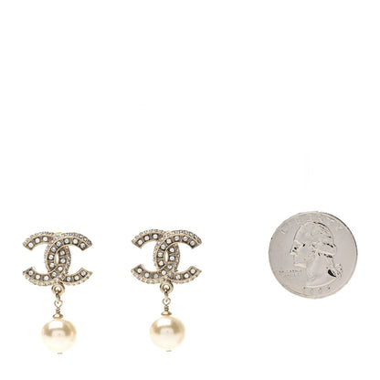 Chanel Crystal Timeless CC Pearl Drop Earrings Light Gold 2 of 5