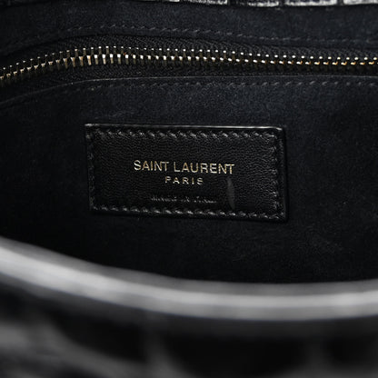 Saint Laurent Calfskin Crocodile Embossed LE 5 A 7 Hobo Black 6 of 9