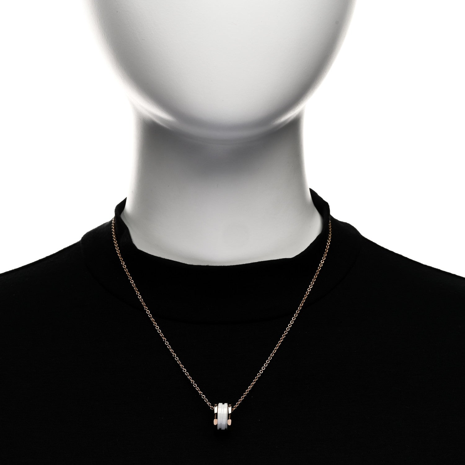 Bulgari 18K Rose Gold White Ceramic B.Zero1 Pendant Necklace 2 of 8
