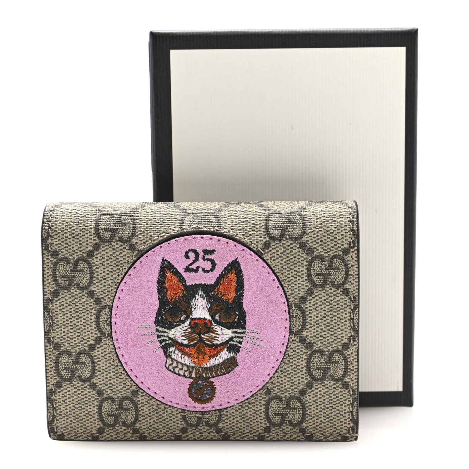 Gucci GG Supreme Monogram Bosco Patch Card Case Wallet Beige Malva Hibiscus Red 7 of 7