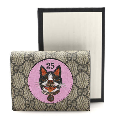 Gucci GG Supreme Monogram Bosco Patch Card Case Wallet Beige Malva Hibiscus Red 7 of 7